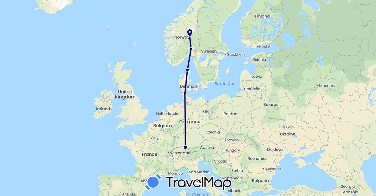 TravelMap itinerary: driving in Germany, Denmark, Norway (Europe)
